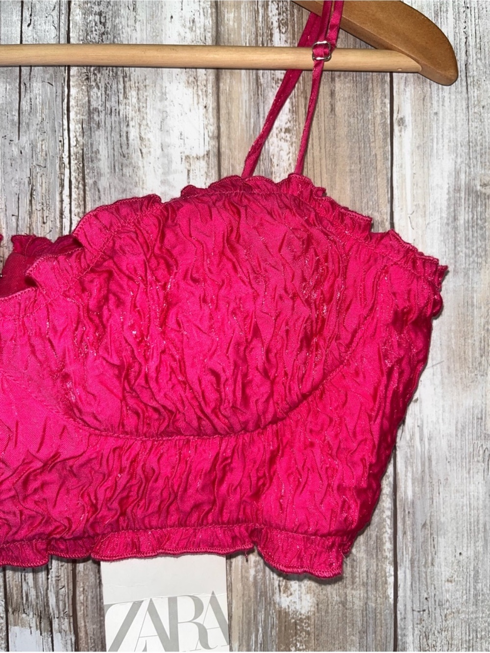 Zara Fuchsia Textured Bustier Crop Top NWT Large Ruched Bralette Party - Picture 3 of 7